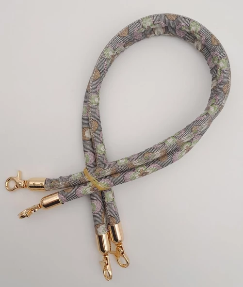 Çanta Aksesuar Çift Kordon Çanta Sapı Gri Lila Çiçekli Light Gold Metalli - 3