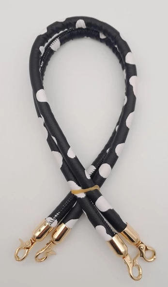 Çanta Aksesuar Çift Kordon Çanta Sapı Siyah Beyaz Leopar Light Gold Metalli