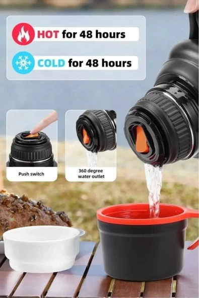 Paslanmaz Çelik 3,2 Litre Termos Haki Renk 48 saat sıcak 72 saat soğuk kamp piknik seyahatte - 3