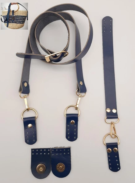 Çanta Aksesuar Gerçek Deri Foryouu Model Çanta Deri Seti Lacivert Renk Light Gold Metalli - 1