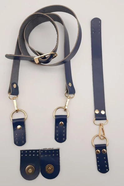 Çanta Aksesuar Gerçek Deri Foryouu Model Çanta Deri Seti Lacivert Renk Light Gold Metalli - 2