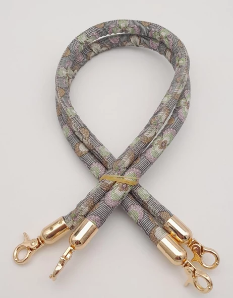 Çanta Aksesuar Çift Kordon Çanta Sapı Gri Lila Çiçekli Light Gold Metalli - 2