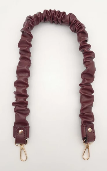 Çanta Aksesuar 70 cm Büzgü Model Suni Deri Bordo Renk Çanta Sapı Light Gold Metalli - 2
