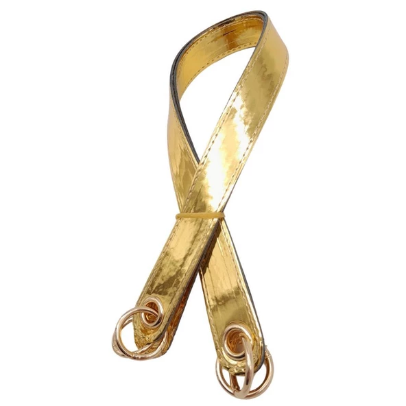 Çanta Aksesuar Parlak Rugan Deri Kuş Gözlü Çift Çanta Sapı Gold Renk Light Gold Metalli - 2