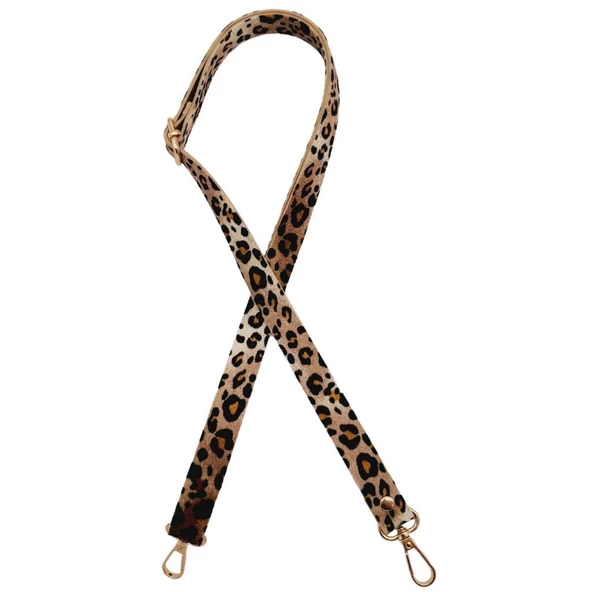 Çanta Aksesuar Suni Deri Ayarlı Çanta Sapı 120x2 cm Leopar Desen Light Gold Metalli