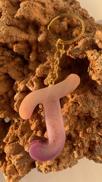 T  Harfi Gökkuşağı Renkleri Kırmızı Sim Süsleme Anahtarlık Gold Aksesuarlı El Yapımı Epoksi - Resim 7