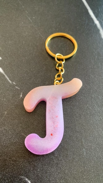 T  Harfi Gökkuşağı Renkleri Kırmızı Sim Süsleme Anahtarlık Gold Aksesuarlı El Yapımı Epoksi - Resim 4