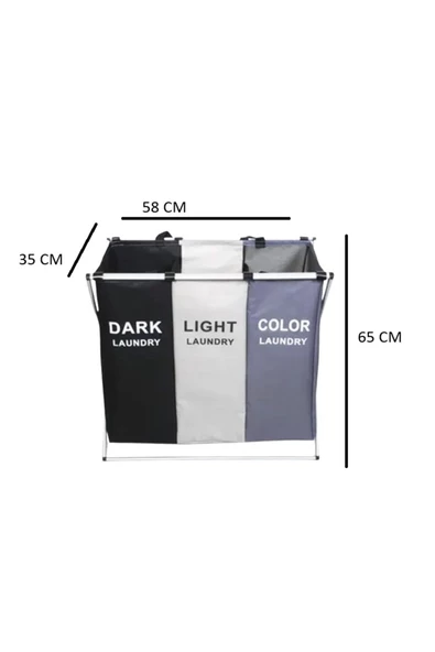 Kirli Çamaşır Sepeti Katlanabilir Üç Bölmeli - 2