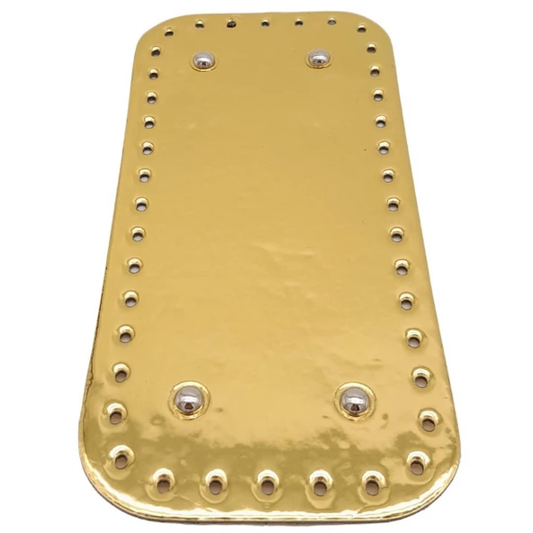 Çanta Aksesuar Parlak Rugan Deri 25x12 cm Dikdörtgen Çanta Tabanı Gold Renk Gümüş Metalli