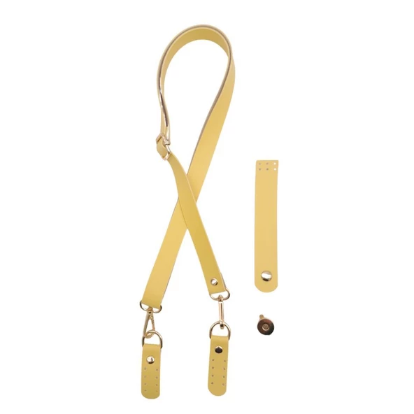 Çanta Aksesuar Suni Deri 110x2 cm Ayarlı Çanta Saplı Kapaklı Sarı Renk Çanta Seti Light Gold Metalli