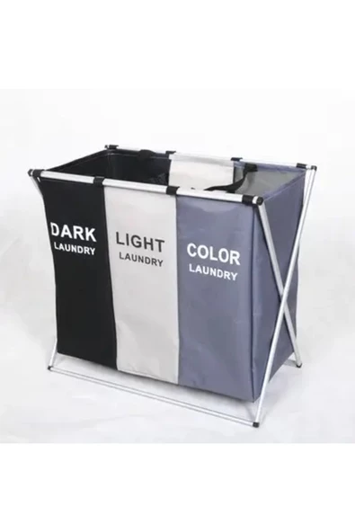 Kirli Çamaşır Sepeti Katlanabilir Üç Bölmeli - 3