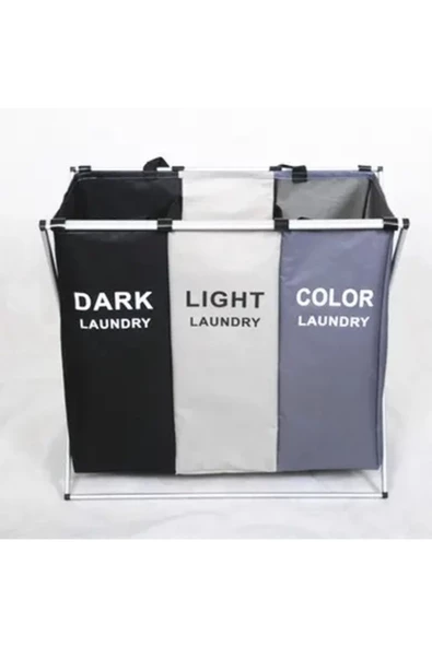 Kirli Çamaşır Sepeti Katlanabilir Üç Bölmeli - 4