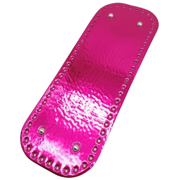 Çanta Aksesuar Parlak Rugan Deri 32x12 cm Dikdörtgen Çanta Tabanı Fuşya Renk Gümüş Metalli - 2