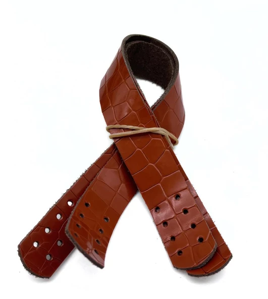 Çanta Aksesuar Taba Renk Croco Desen  30x2  cm Gerçek Deri Çanta Sapı