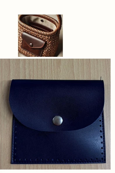 Çanta Aksesuar 14X12.5 cm cm Lacivert Renk  Çıtçıtlı Suni Deri Cep