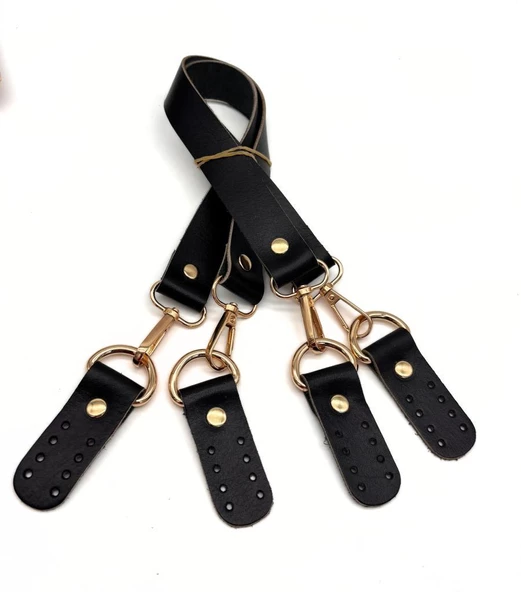 Çanta Aksesuar Gerçek Deri 55 cm Misu Model Çift Çanta Sapı Siyah Renk Light Gold Metal