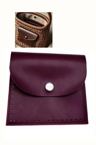 Çanta Aksesuar 14X12.5 cm cm Bordo Renk  Çıtçıtlı Suni Deri Cep - 1