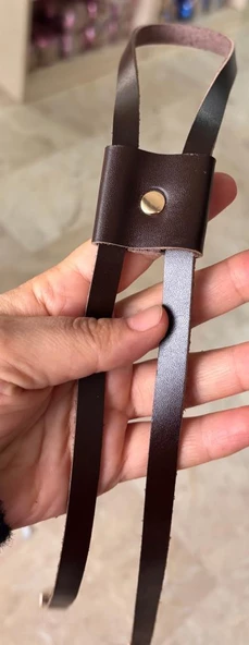 Çanta Aksesuar Gerçek Deri Büzgü Koyu Kahve Renk Light Gold Metalli - 2