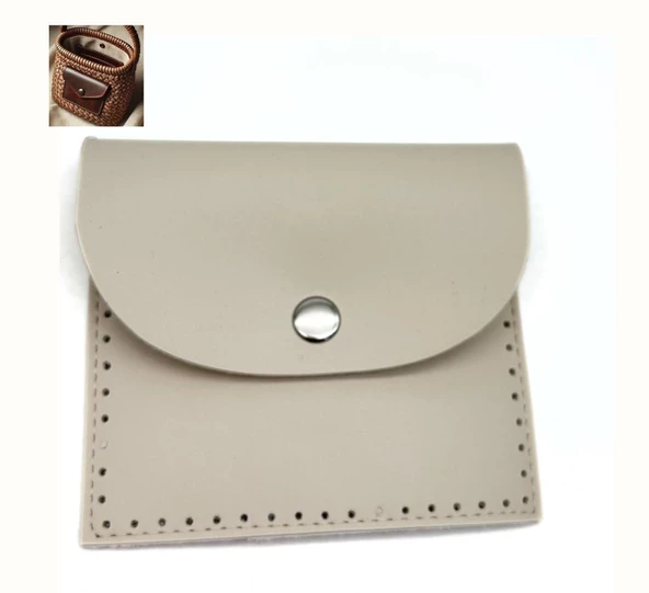 Çanta Aksesuar 14X12.5 cm cm Bej Renk  Çıtçıtlı Suni Deri Cep