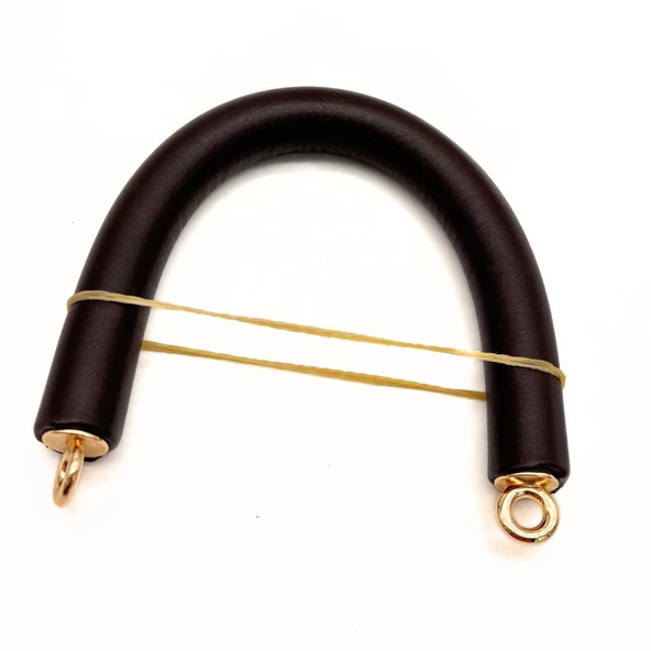 Çanta Aksesuar 27 cm Rulo Model Suni Deri Koyu Kahve Çanta Sapı Light Gold Metalli