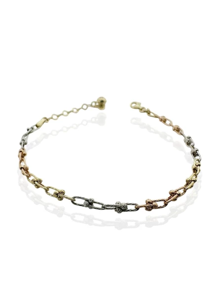 Ataç Model Dorika Üç Renkli İtalyan 14 Ayar Altın Bileklik - Resim 2