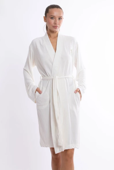Bambu Lüks Nakışlı Kimono Slim Fit Sabahlık - 3