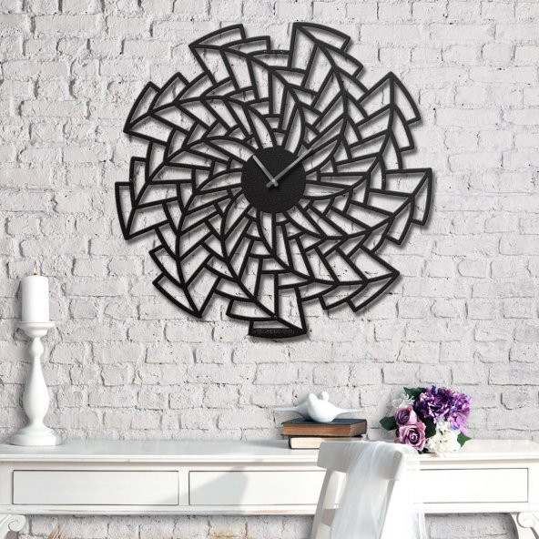 Meltem Rüzgarı Dekoratif Siyah Metal Kasa Duvar Saati 100 x 100 cm