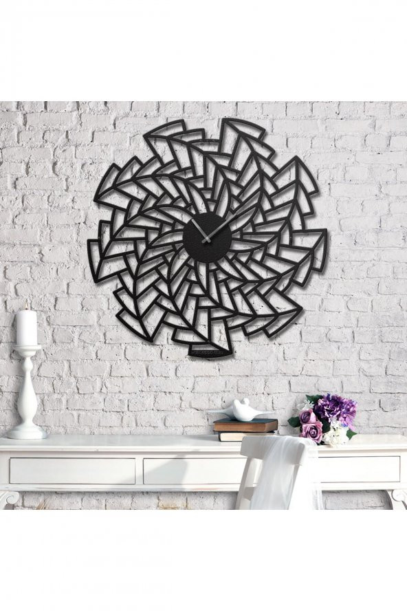 Meltem Rüzgarı Dekoratif Siyah Metal Kasa Duvar Saati 100 x 100 cm - 2
