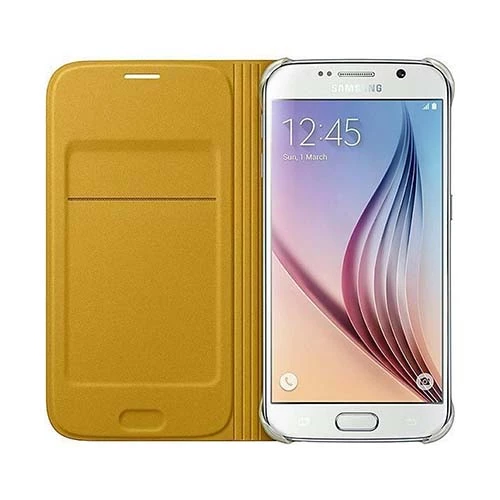 Samsung Galaxy S6 Flip Wallet (Tekstil) Orjinal Sarı EF-WG920BYEGWW (Outlet) - Resim 2