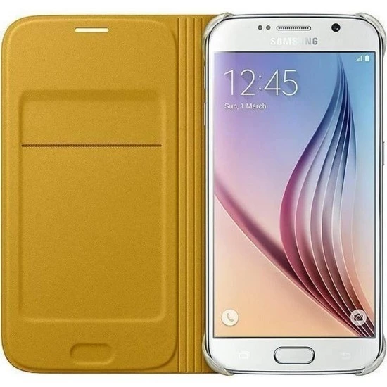 Samsung Galaxy S6 Flip Wallet (Deri Görünümlü) Orjinal Sarı EF-WG920PYEGWW - 3
