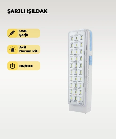 30 Ledli Şarjlı Işıldak Beyaz Işık ürün görseli