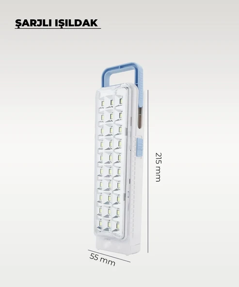 30 Ledli Şarjlı Işıldak Beyaz Işık - Resim 2