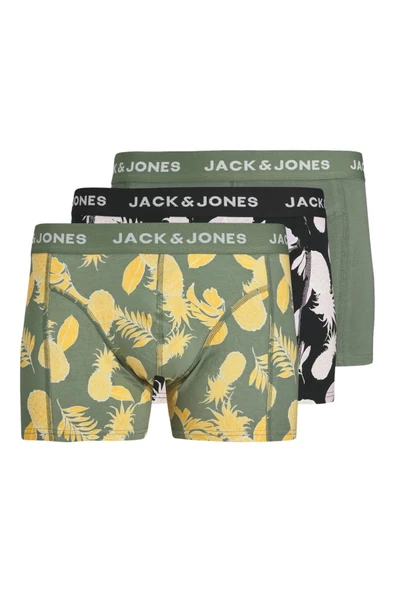 Jack&Jones Erkek Boxer 3'lü Set - Minimalist Ananas Desenli Rahat Boxer
