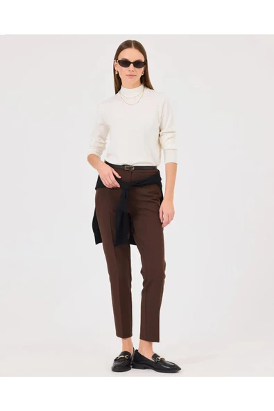 Seçil Minimalist Crop Kadın Pantolon - Yüksek Bel Midi - Günlük & İş - 6