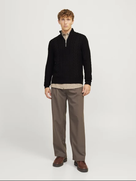 Jack&Jones Erkek Minimalist Yarım Fermuarlı Örgü Sweatshirt - Günlük Stil - Resim 5