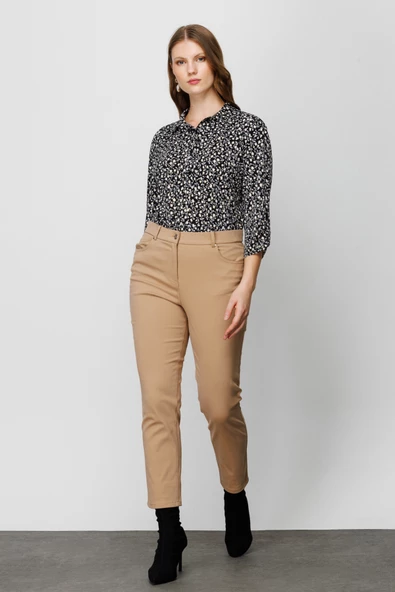 Ekol Minimalist Midi Kadın Pantolon - Yüksek Bel, Dar Kesim, Günlük & Ofis - Resim 11