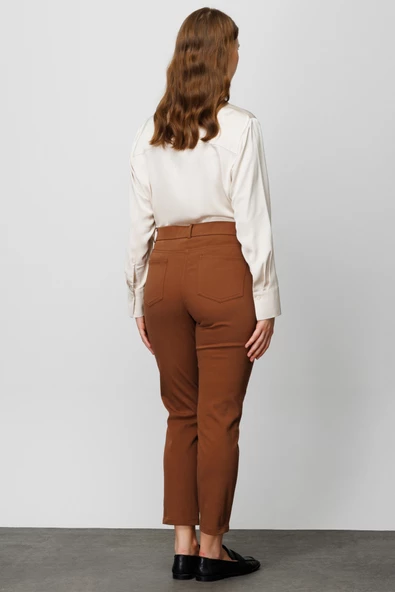 Ekol Minimalist Midi Kadın Pantolon - Yüksek Bel, Dar Kesim, Günlük & Ofis - Resim 10