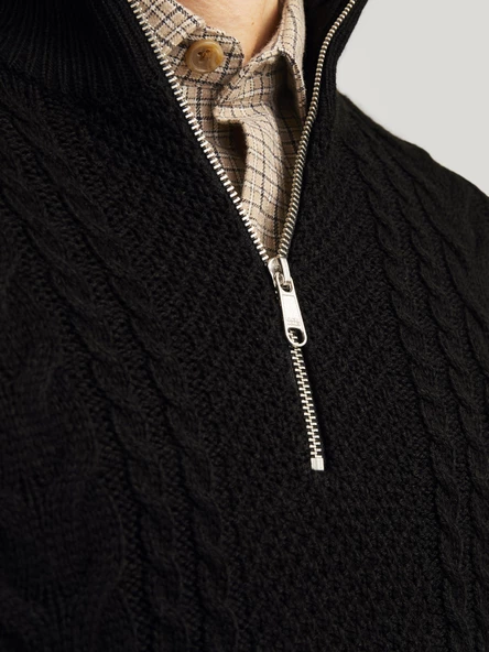 Jack&Jones Erkek Minimalist Yarım Fermuarlı Örgü Sweatshirt - Günlük Stil - Resim 7