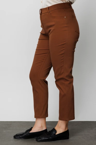 Ekol Minimalist Midi Kadın Pantolon - Yüksek Bel, Dar Kesim, Günlük & Ofis - Resim 9