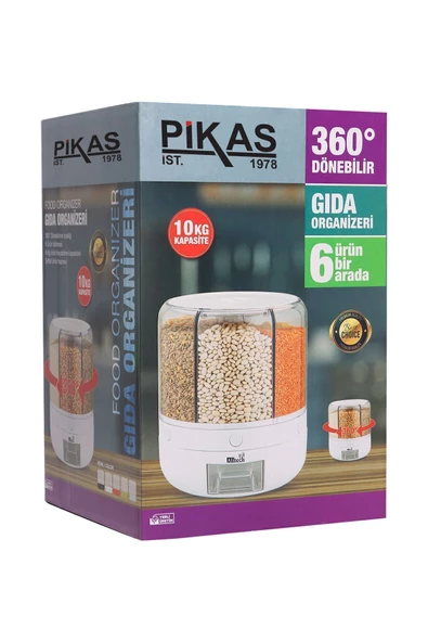 ALİTECH 10 Kg Kapatsiteli Styles Gıda Ve Bakliyat, Saklama Kabı, 6 Gözlü, Organizeri 360 Derece Dönebilen - 8