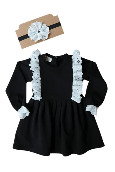 Kız Çocuk Elena Güpürlü Fırfırlı Elbise Bandana Takım ELB-0087.2 - Resim 9