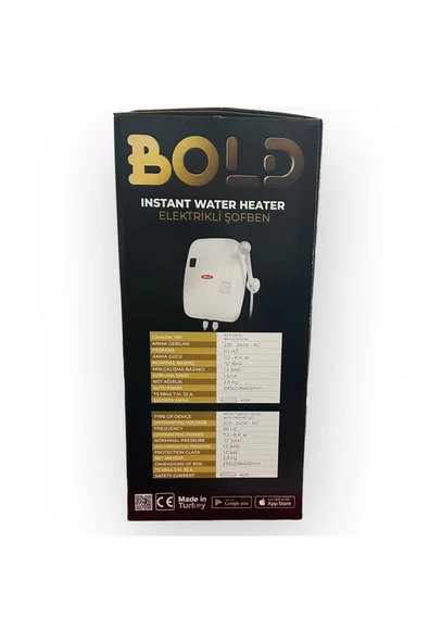 BOLD BWH-007 Yedi Emniyetli Elektirikli Şofben 7500 W - 7