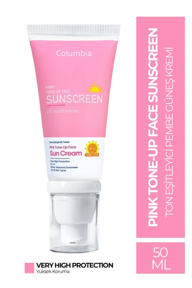 Columbia Pink Tone-Up Face Spf 50 Cilt Aydınlatıcı Ton Eşitleyici Pembe Yüz Güneş Kremi 50 ml Tüm Ciltler