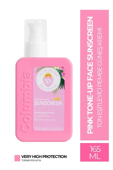 Columbia Pink Tone-Up Face Spf 50 Cilt Aydınlatıcı Ton Eşitleyici Pembe Yüz Güneş Kremi 165 ml Tüm Ciltler