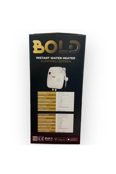 BOLD BWH-007 Yedi Emniyetli Elektirikli Şofben 7500 W - 5
