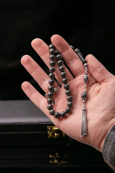8 mm Sıkma Kehribar Üzerine Gümüş İşleme Tesbih