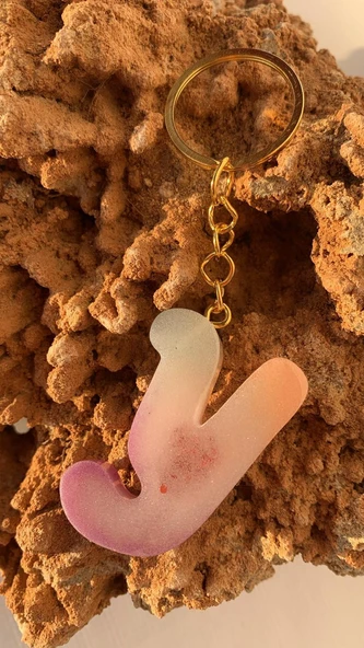 Y Harfi Gökkuşağı Renkleri Kırmızı Sim Süsleme Anahtarlık Gold Aksesuarlı El Yapımı Epoksi - 2