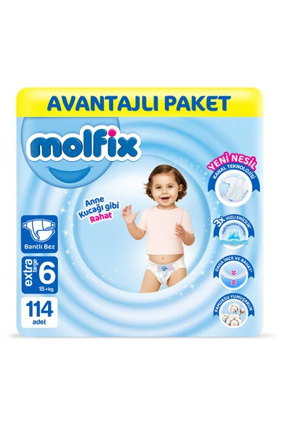 Molfix Bebek Bezi 6 Beden Extra Large Avantajlı Paket 114 Adet ürün görseli