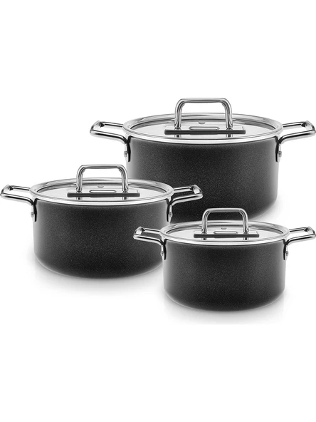 Karaca Swiss Crystal Mastermaid 6 Parça Midi Tencere Seti Shiny Black