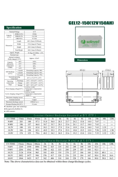 Solinved 12V 150Ah Jel Akü - 2